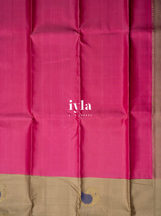 the Punch Pink Elephant in Love Silk Saree in Pure Gold