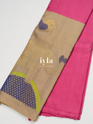 the Punch Pink Elephant in Love Silk Saree in Pure Gold