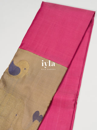 the Punch Pink Elephant in Love Silk Saree in Pure Gold