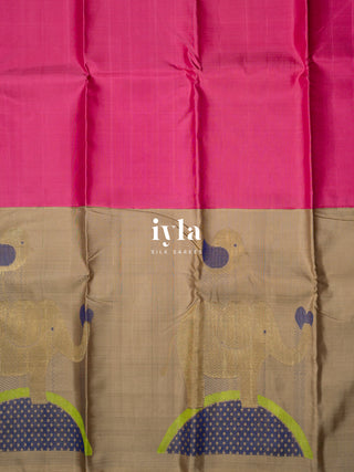 the Punch Pink Elephant in Love Silk Saree in Pure Gold