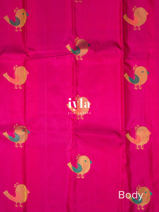 The wings of the Dawn color burst Kanjeevaram in Pure Gold Zari