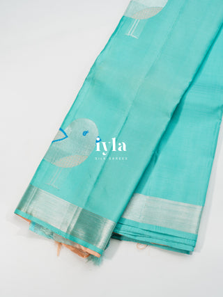 The Wings of Love Nightingale Kanjeevaram in Turquoise